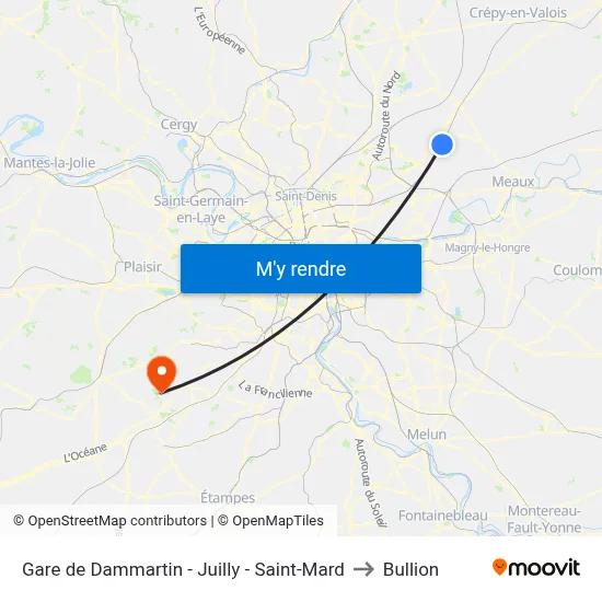 Gare de Dammartin - Juilly - Saint-Mard to Bullion map