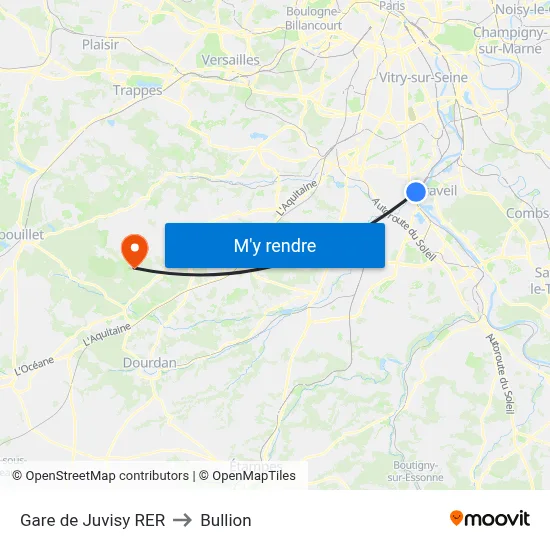 Gare de Juvisy RER to Bullion map