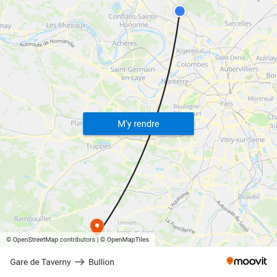 Gare de Taverny to Bullion map