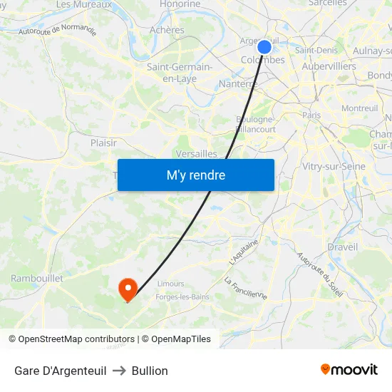 Gare D'Argenteuil to Bullion map