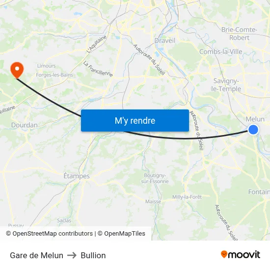 Gare de Melun to Bullion map