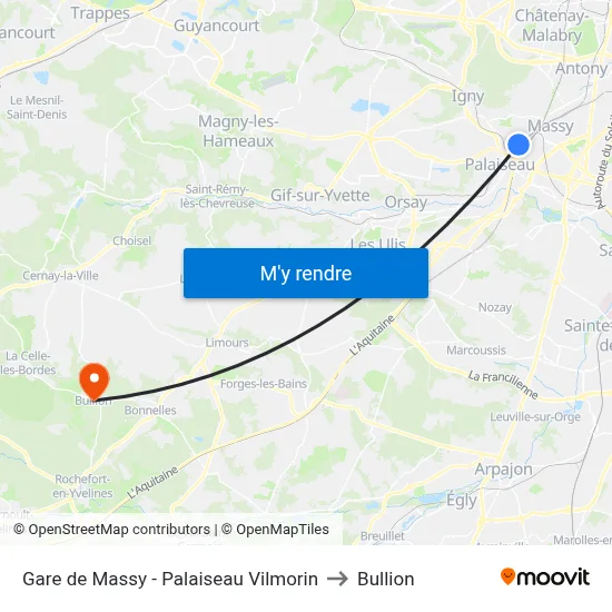 Gare de Massy - Palaiseau Vilmorin to Bullion map