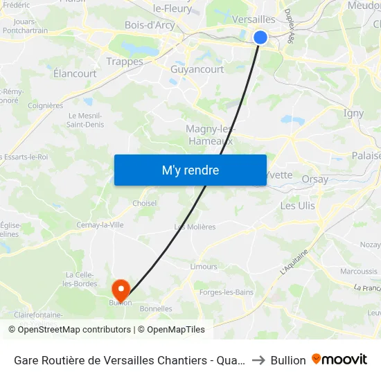 Gare Routière de Versailles Chantiers - Quai I to Bullion map
