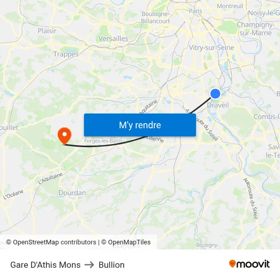 Gare D'Athis Mons to Bullion map