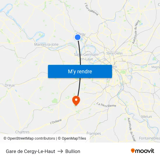 Gare de Cergy-Le-Haut to Bullion map