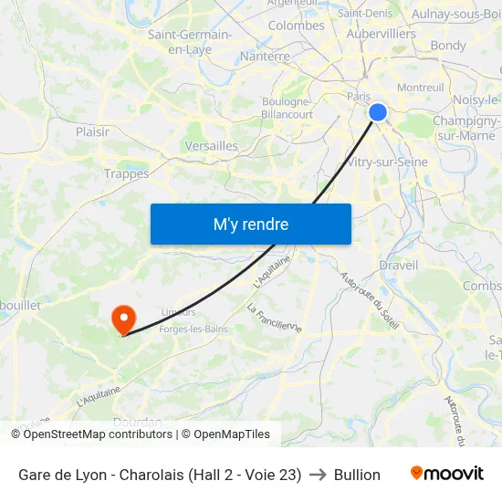 Gare de Lyon - Charolais (Hall 2 - Voie 23) to Bullion map