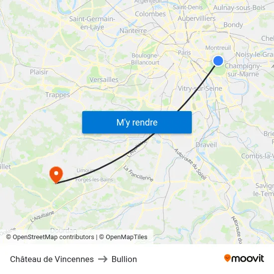 Château de Vincennes to Bullion map