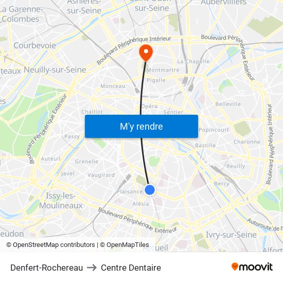 Denfert-Rochereau to Centre Dentaire map