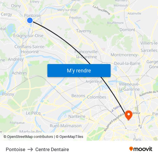 Pontoise to Centre Dentaire map