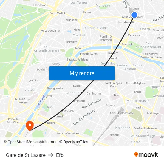 Gare de St Lazare to Efb map