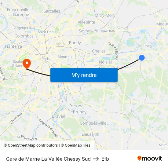 Gare de Marne-La-Vallée Chessy Sud to Efb map