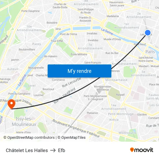 Châtelet Les Halles to Efb map