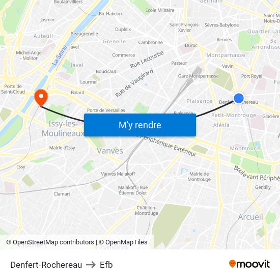 Denfert-Rochereau to Efb map