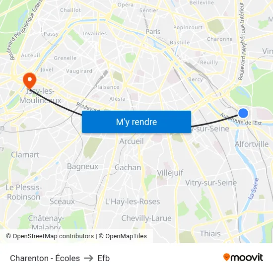 Charenton - Écoles to Efb map