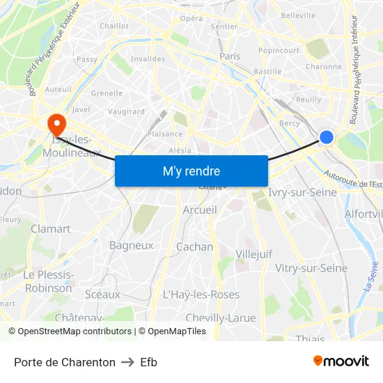 Porte de Charenton to Efb map