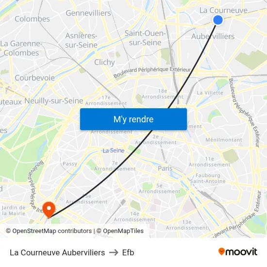 La Courneuve Auberviliers to Efb map