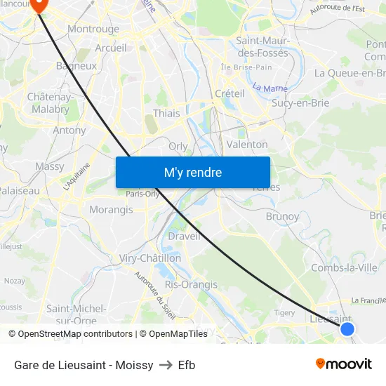 Gare de Lieusaint - Moissy to Efb map