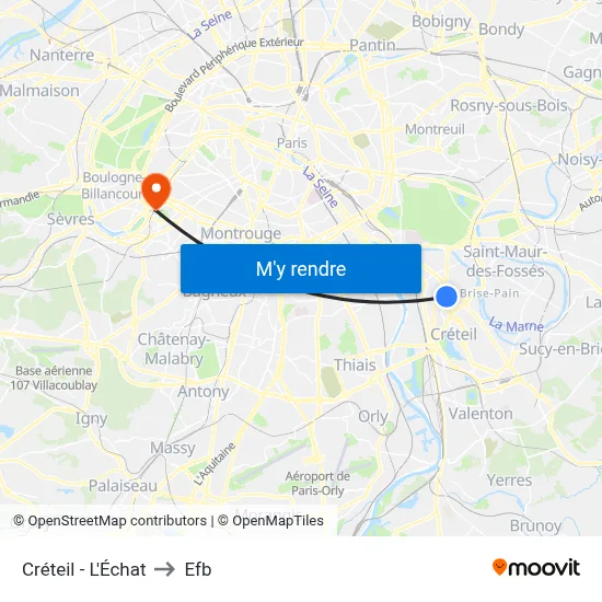 Créteil - L'Échat to Efb map