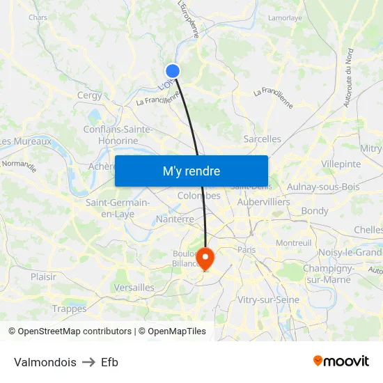 Valmondois to Efb map