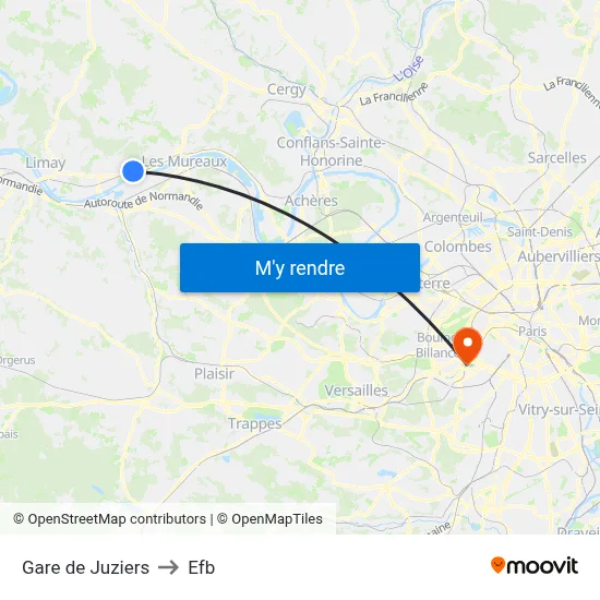 Gare de Juziers to Efb map