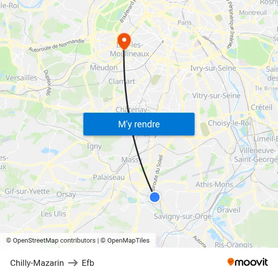 Chilly-Mazarin to Efb map