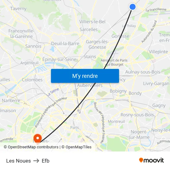 Les Noues to Efb map