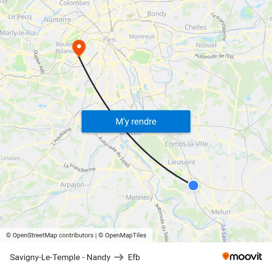 Savigny-Le-Temple - Nandy to Efb map