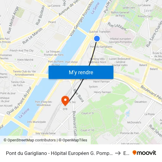 Pont du Garigliano - Hôpital Européen G. Pompidou to Efb map
