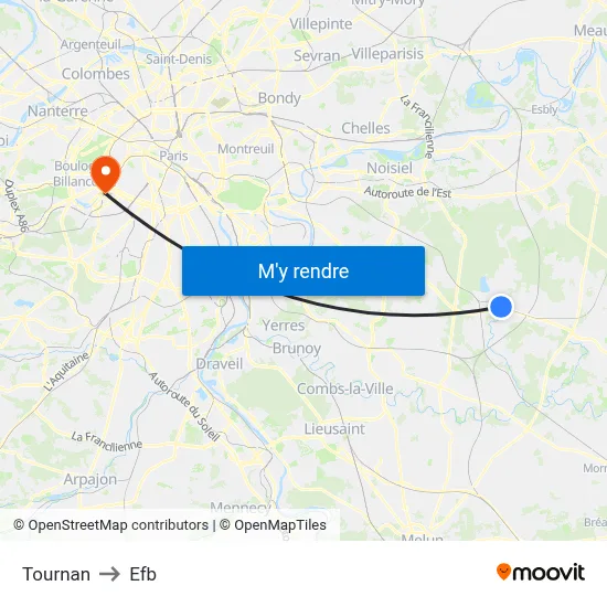 Tournan to Efb map