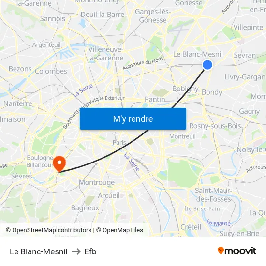 Le Blanc-Mesnil to Efb map