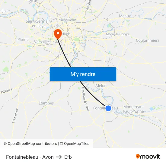 Fontainebleau - Avon to Efb map