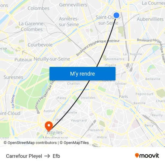 Carrefour Pleyel to Efb map