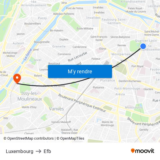 Luxembourg to Efb map