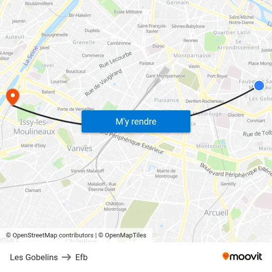 Les Gobelins to Efb map
