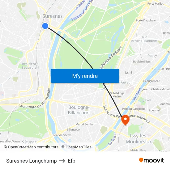 Suresnes Longchamp to Efb map
