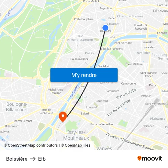 Boissière to Efb map