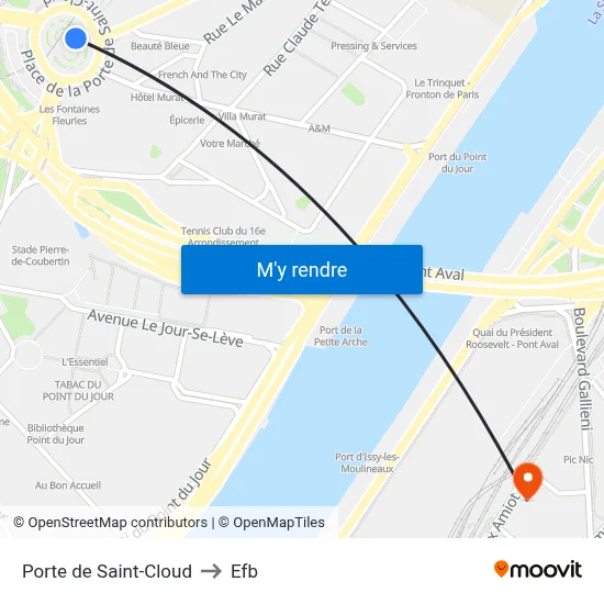 Porte de Saint-Cloud to Efb map