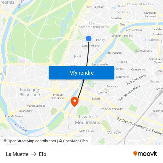 La Muette to Efb map