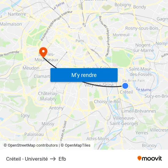 Créteil - Université to Efb map