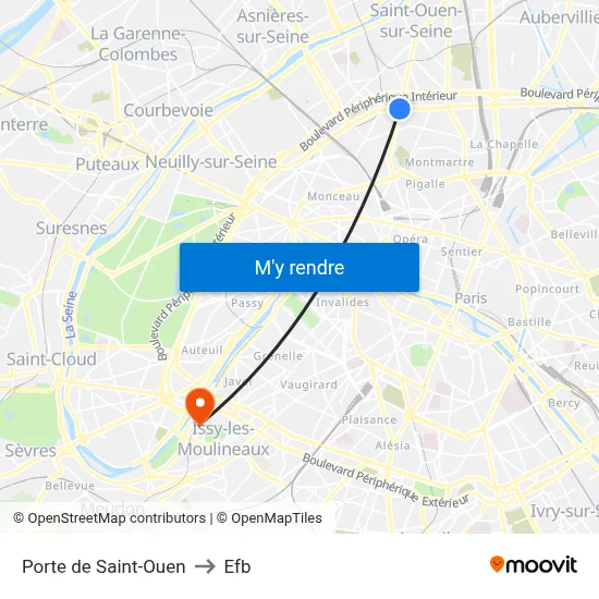 Porte de Saint-Ouen to Efb map