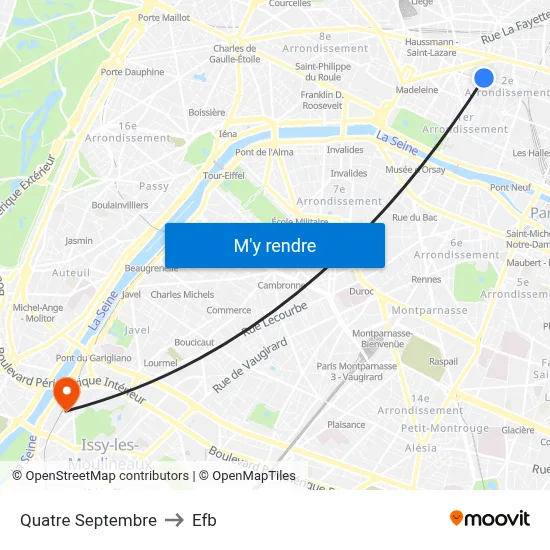 Quatre Septembre to Efb map
