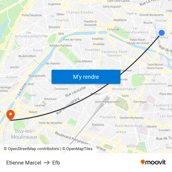 Etienne Marcel to Efb map