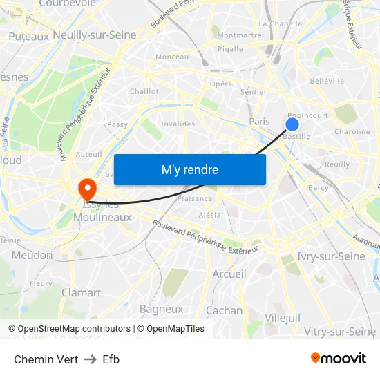 Chemin Vert to Efb map