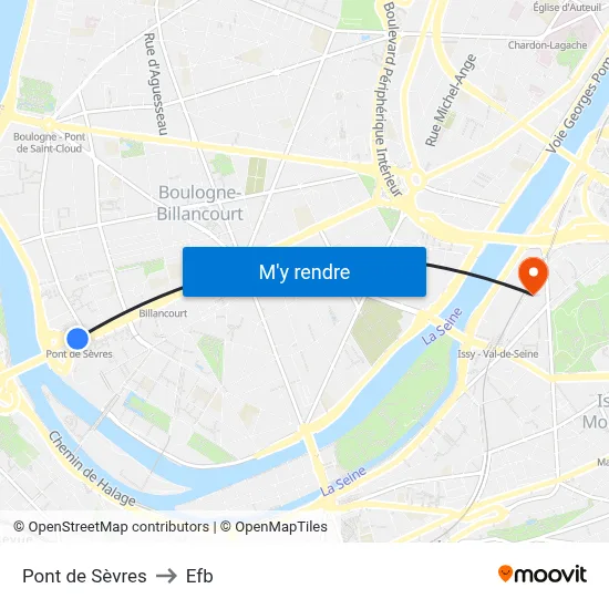 Pont de Sèvres to Efb map