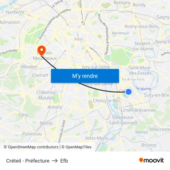 Créteil - Préfecture to Efb map