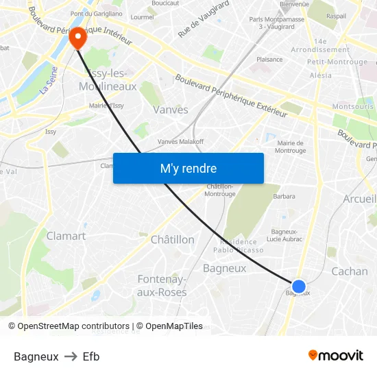 Bagneux to Efb map