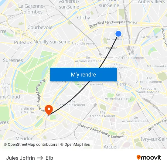 Jules Joffrin to Efb map