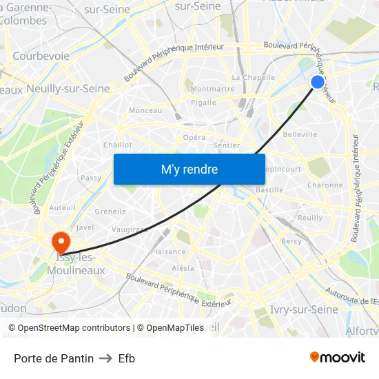 Porte de Pantin to Efb map