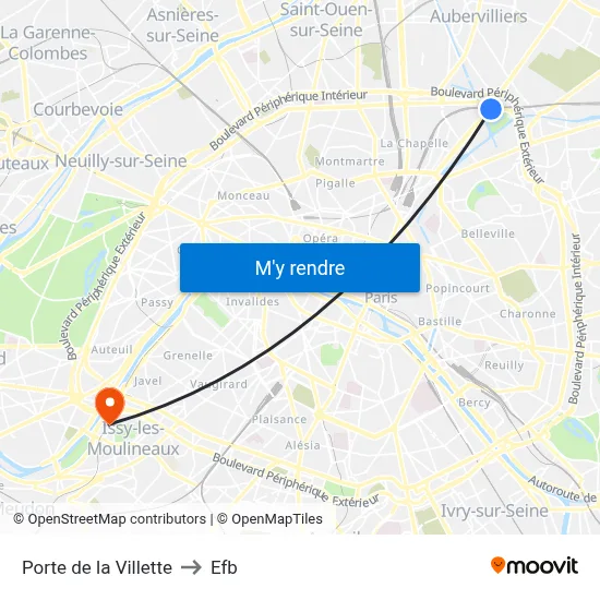 Porte de la Villette to Efb map