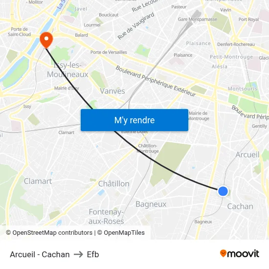 Arcueil - Cachan to Efb map